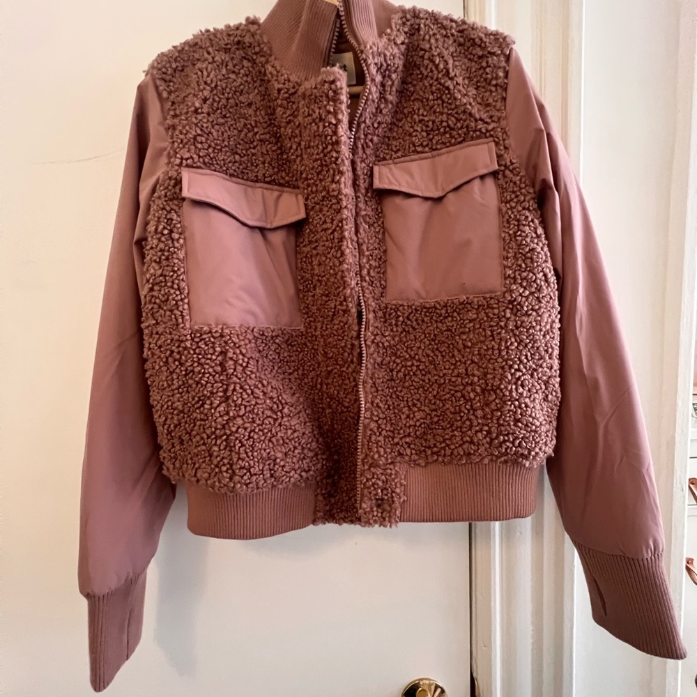 UpWest Pink Teddy Jacket Cropped Collared Zipper